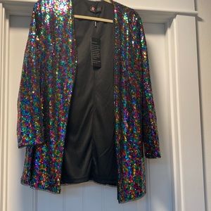 KANCY KOLE Women's Sequin Jacket Open Front Blazer Long Sleeve Cardigan Coat S